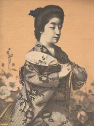 Meisje met een ronde papieren waaier Uchiwa, ca. 1900
