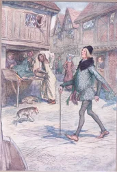 Houdt hij zijn hoofd niet omhoog, alsof het zo was? En paradeert in zijn gang?, illustratie uit The Merry Wives of Windsor, 1910