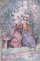 Laten we samen overleggen tegen deze vette ridder, illustratie uit The Merry Wives of Windsor, 1910