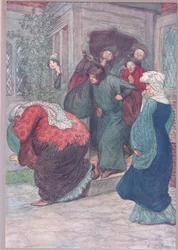 Uit mijn deur, heks, illustratie uit The Merry Wives of Windsor, 1910