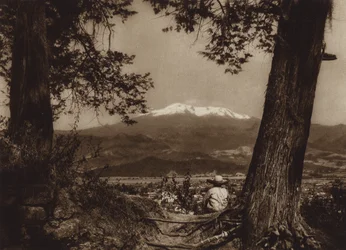Mexico: Amecameca met Iztaccihuatl (z/w foto)
