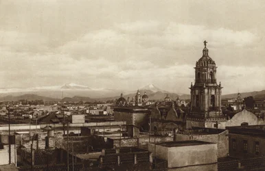 Mexico: hoofdstad Mejico, gedeeltelijk oostelijk uitzicht (z/w foto)