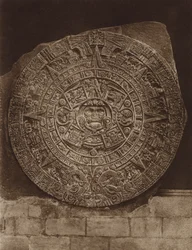 Mexico: Azteekse almanaksteen of "Piedra del Sol," Nationaal Museum (z/w foto)