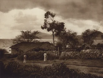 Mexico: Uitzicht over het meer van Chapala (z/w foto)