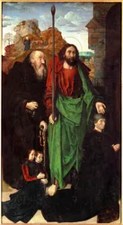 Tommaso Portinari en zijn twee zonen, geflankeerd door de heilige Antonius en de heilige Thomas (tempera op hout)