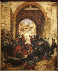 Inname van een Algerijnse kasbah - Schilderij door Hugues Martin (1809-?), Musee des Beaux Arts de Macon