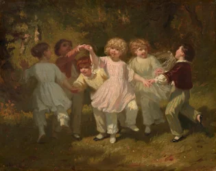Spelende kinderen in een park, ca.1860 (olieverf op doek)