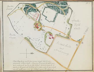 Kaart uit "Red Books", voor "Mogenhanger in Bedfordshire, een zetel van Godfrey Thornton Esq.", 1792