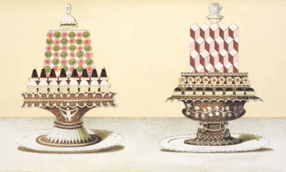 Ontwerp voor de presentatie van desserts, illustratie uit een Hongaars kookboek over Franse keuken, ca. 1880