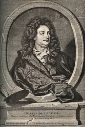 Portret van Charles de La Fosse (1636-1716), Franse schilder - gravure door Dumchange door H. Rigaud