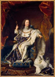 Portret van Lodewijk XV als vijfjarig kind in heilige kleding, koning van Frankrijk