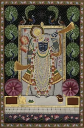 Heer Krishna met pauwen