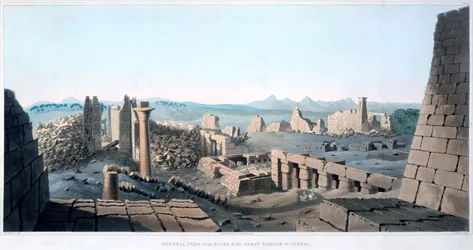Algemeen overzicht van de ruïnes van de Grote Tempel in Karnak, Egypte, 1820