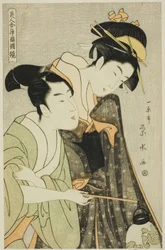 Osome en Hisamatsu, uit de serie "Schoonheden in Joruri-rollen (Bijin awase joruri kagami)"