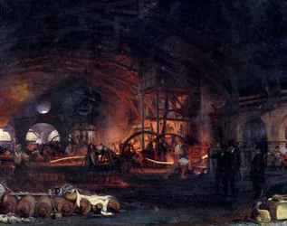 Industriële Revolutie: “La grande forge de Fourchambault”. Detail van een schilderij van François Bonhomme (1809-1881), 1839. Fourchambault