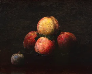 Stilleven van perziken en pruimen