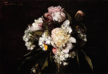 Pioenen, witte anjers en rozen, 1874
