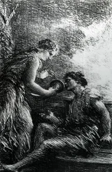 Sieglinde en Siegmund, scène uit Wagner