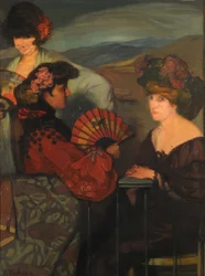 Spaanse vrouwen en een Engelse vrouw op het balkon, 1900s