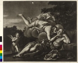 Mezzotint door Ignatius Unterberger Selene en Endymion (mezzotint)