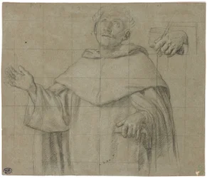 Een Dominicaanse heilige, mogelijk Sint-Pieter Martyr, halve lengte, met een boek