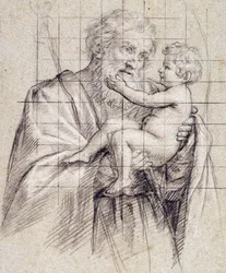 Sint-Jozef die het Christuskind vasthoudt
