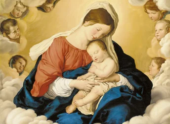 De Madonna en Kind in Glorie met Cherubs