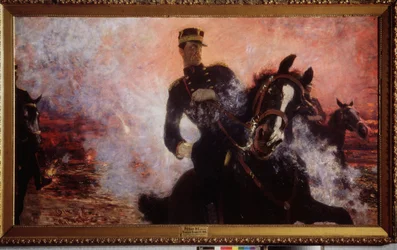 Koning Albert I van België tijdens de explosie van de dam in 1914