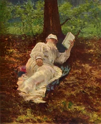 Leo Nikolayevich Tolstoy rust uit in het bos