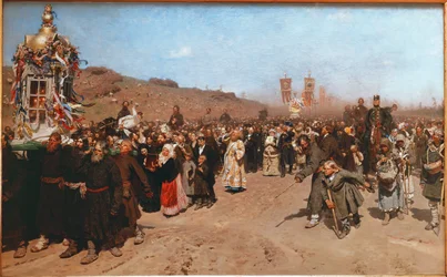 De religieuze processie in de provincie Koersk (olieverf op doek)