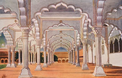 De Diwan-I-Am en de Interne Troon, in het Agra Fort (kleurenfoto)