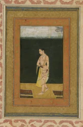 Een dame wandelt in een tuin, albumfolio met schilderij, c.1730