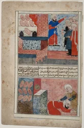 Een groep mannen buiten een bakkerij, 1567-99