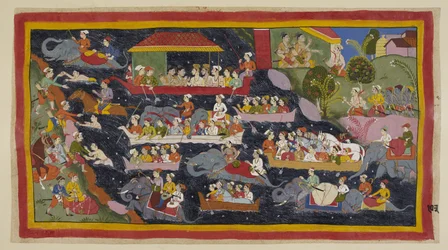 De twee prinsen hebben besloten ascetische kleding te dragen zoals hun verbannen broers. Bharata vraagt Guha om genoeg boten te halen om hen allemaal naar de overkant van de Ganga te brengen.