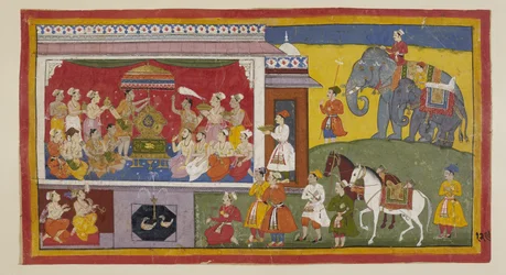 In de troonzaal van Nandigrama plaatst Bharata Rama