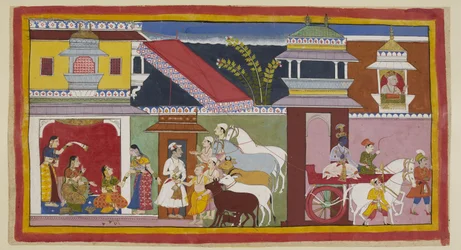Rechts verlaat Rama Dasaratha