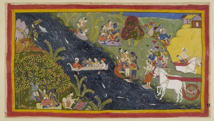 De metgezellen hebben de rivier de Ganges bereikt en Guha, de Nisada-hoofdman, is gekomen om hen te begroeten samen met enkele van zijn mensen uit hun nabijgelegen stad. Rama vraagt hem om een boot te regelen zodat ze de rivier kunnen oversteken. Hij verte