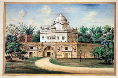 Akali Tempel Amritsar, uit Het Koninkrijk van Punjab, zijn Heersers en Hoofden, deel II, een deel van 30 aquarelstudies door een onbekende Indiase kunstenaar, ca. 1840