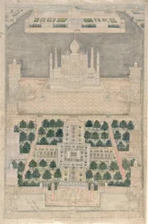 Vogelperspectief van de Taj Mahal in Agra, 1790-1810