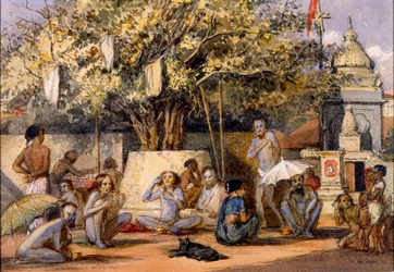 Byragis, hindoeïstische religieuze bedelaars bereiden zich voor op een festival, Beach Candy, Bombay