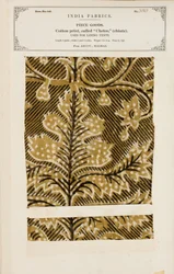 Katoenmonster met chetee (chintz) print uit Arcot in Madras, uit De Collectie van de Textielfabrikanten van India, door John Forbes Watson, gepubliceerd in 1866