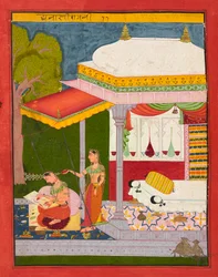 Dhanasri Ragini, folio uit een Ragamala, ca. 1680