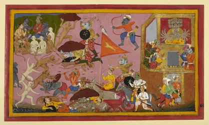 Dhūmrākṣa wordt verpletterd door Hanumān; demonen melden nederlaag aan Rāvaṇa
