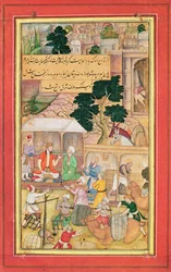 Keizer Babur (r.1526-30) in gesprek met een oude man, 15e-17e eeuw