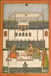 Avondfeest in de tuin van een Mughal-paleis, Lucknow of Murshidabad, West-Bengalen, 1760