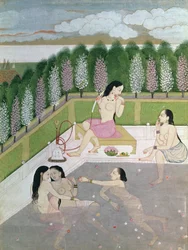 Meisjes baden, Pahari-stijl, Kangra-school, Himachel Pradesh, 18e eeuw