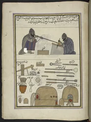 Glasblazers, 86 tekeningen gebonden in een volume die beroepen en ambachten in Kasjmir uitbeelden, ambachtslieden worden getoond aan het werk met hun gereedschap en uitrusting