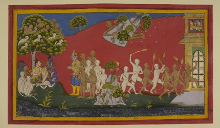 Hanumān geneest de gewonden met kruiden; apen verbranden Laṅkā, Indrajit vergetend