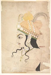 Hoofd van Krishna: cartoon voor een muurschildering van de Raslila, ca. 1800