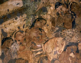 INDIASE KUNST: Fresco in de Boeddhistische Grot nr. 19., 2e eeuw v.Chr.